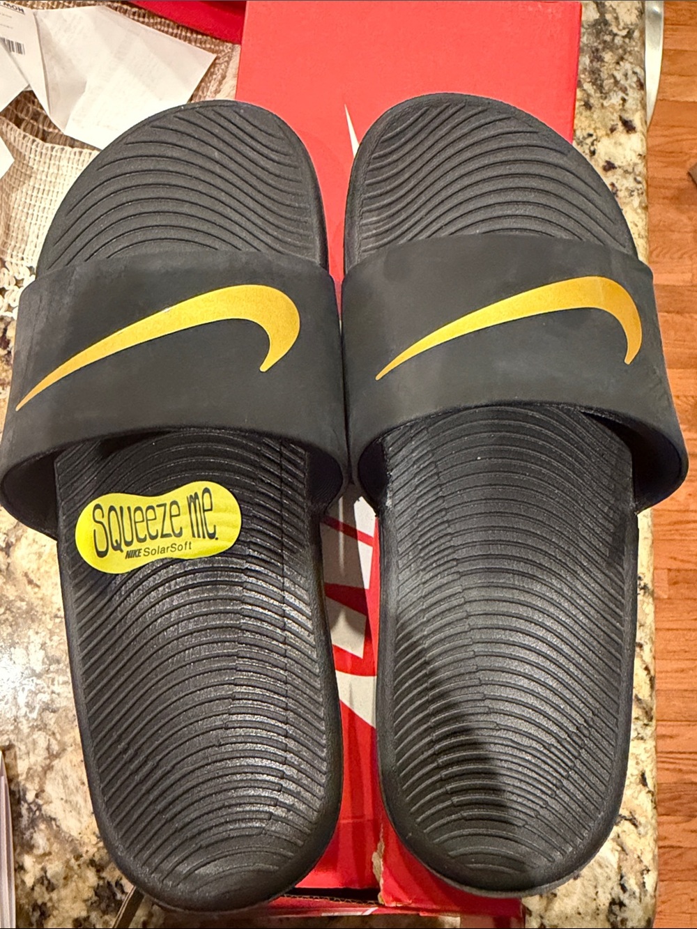 Nike Black Slides with Gold Swoosh Accent NIB Size 5Y